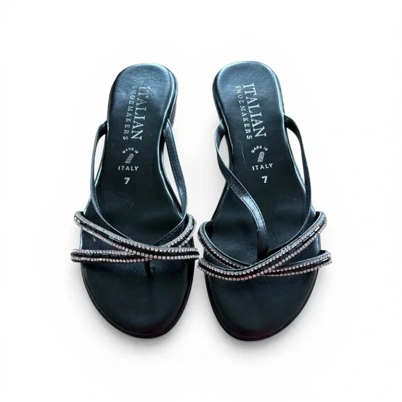Italian Shoemakers Black Rhinestone Slide Sandals Size 7 - Picture 4 of 6
